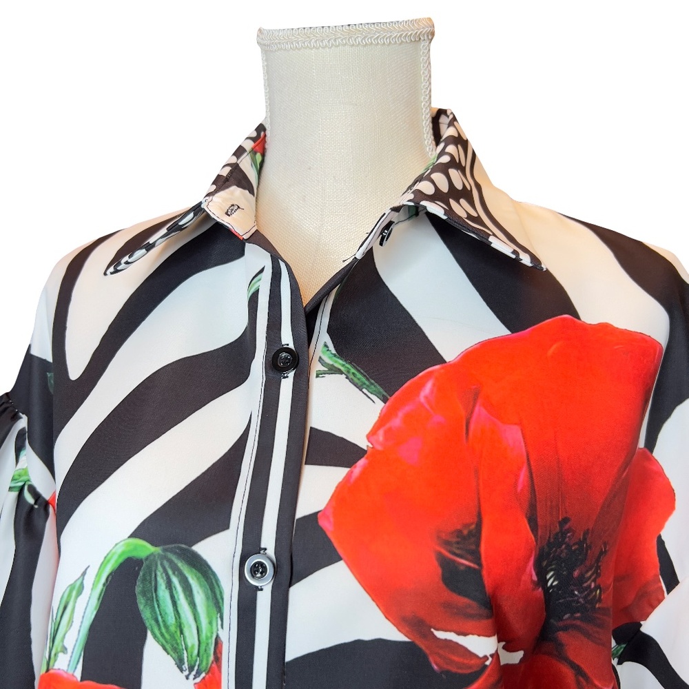 #A322   Nancy Artistic Style Floral Zebra Print Button-Down Shirt Dress NWOT M - Picture 7 of 11